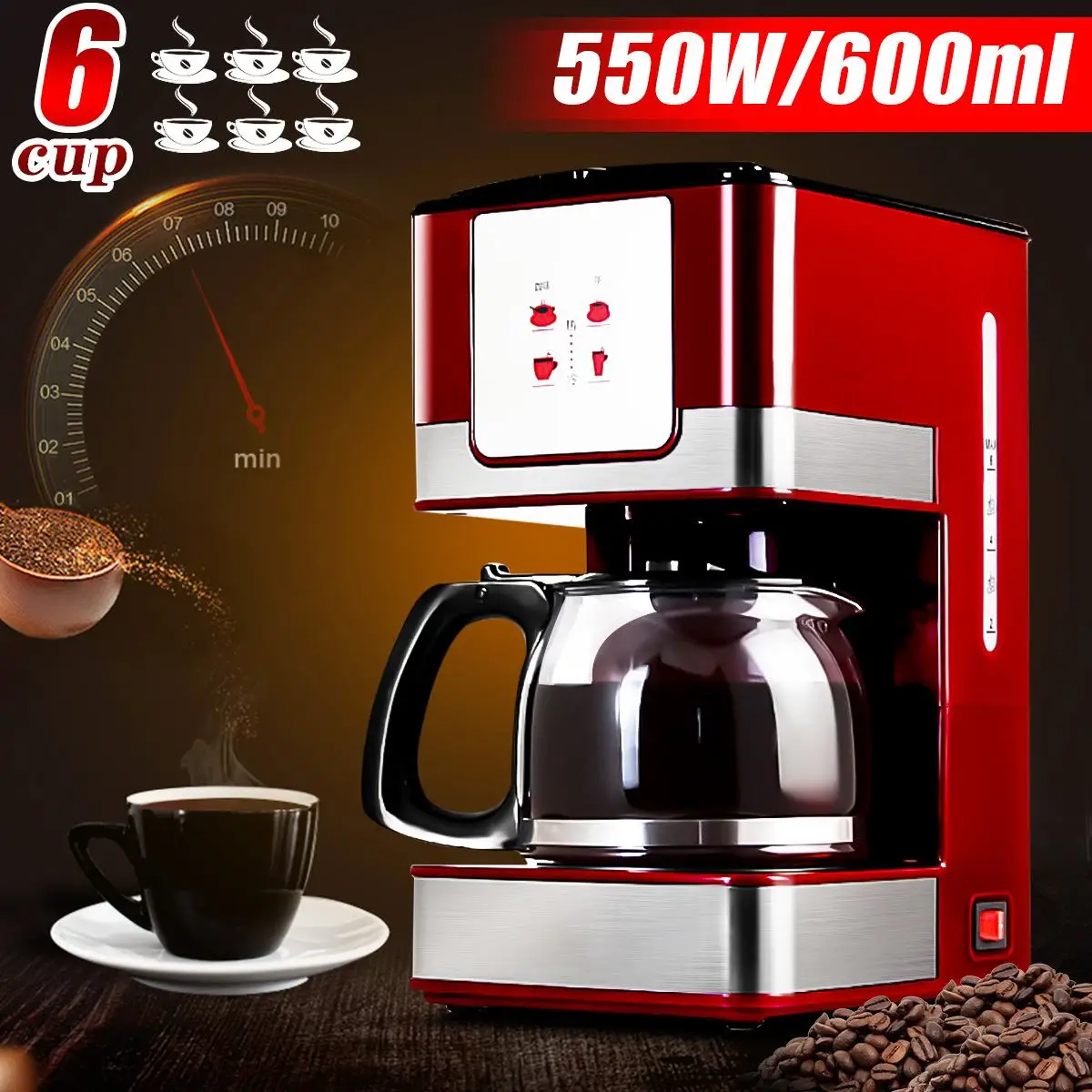 

Becornce 6 Cups 600ML Coffee Tea Machines Household Office American Style Drip Tea/Coffee Making Machine Coffee Machine 550W