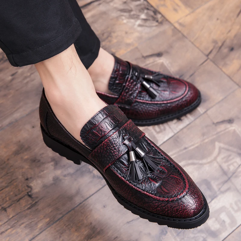 cool unique snake skin men leather shoes fashion moccasins italian designer business male footwear brogue oxford shoes for men  (38)