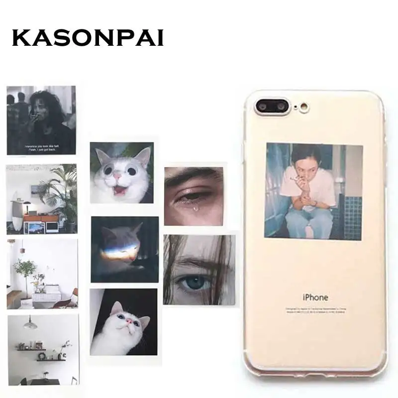 

KASONPAI Cold Wind Ins Small Card Diy Simple Cardboard Transparent Clear Soft Tpu For iphone 6 6S 7 8 Plus X 5 5S SE Phone Cases