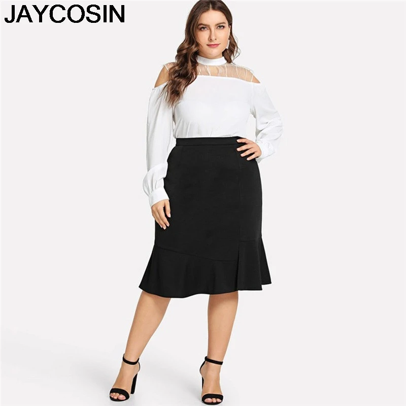 

JAYCOSIN 2019 New Summer Women Skirt Plus Size Casual Ruffled Irregular Solid Fishtail Skirts Mermaid Mid-Calf Falda je18