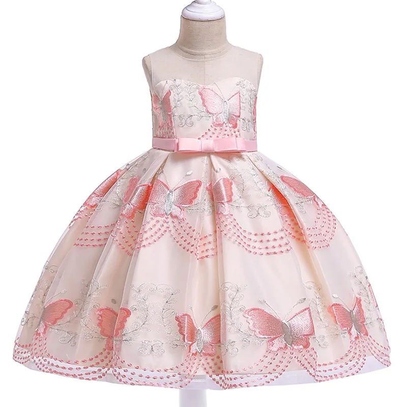 Платье принцессы из органзы с вышитыми бабочками для маленьких девочек; вечерние платья для маленьких девочек; модная детская одежда - Цвет: Pink