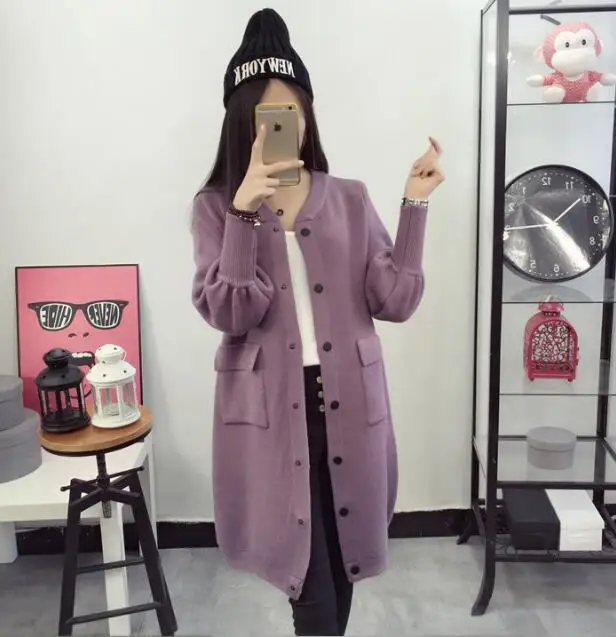 2016 autumn and winter women s sweaters loose lantern sleeves round neck single breasted long knit cardigan coat