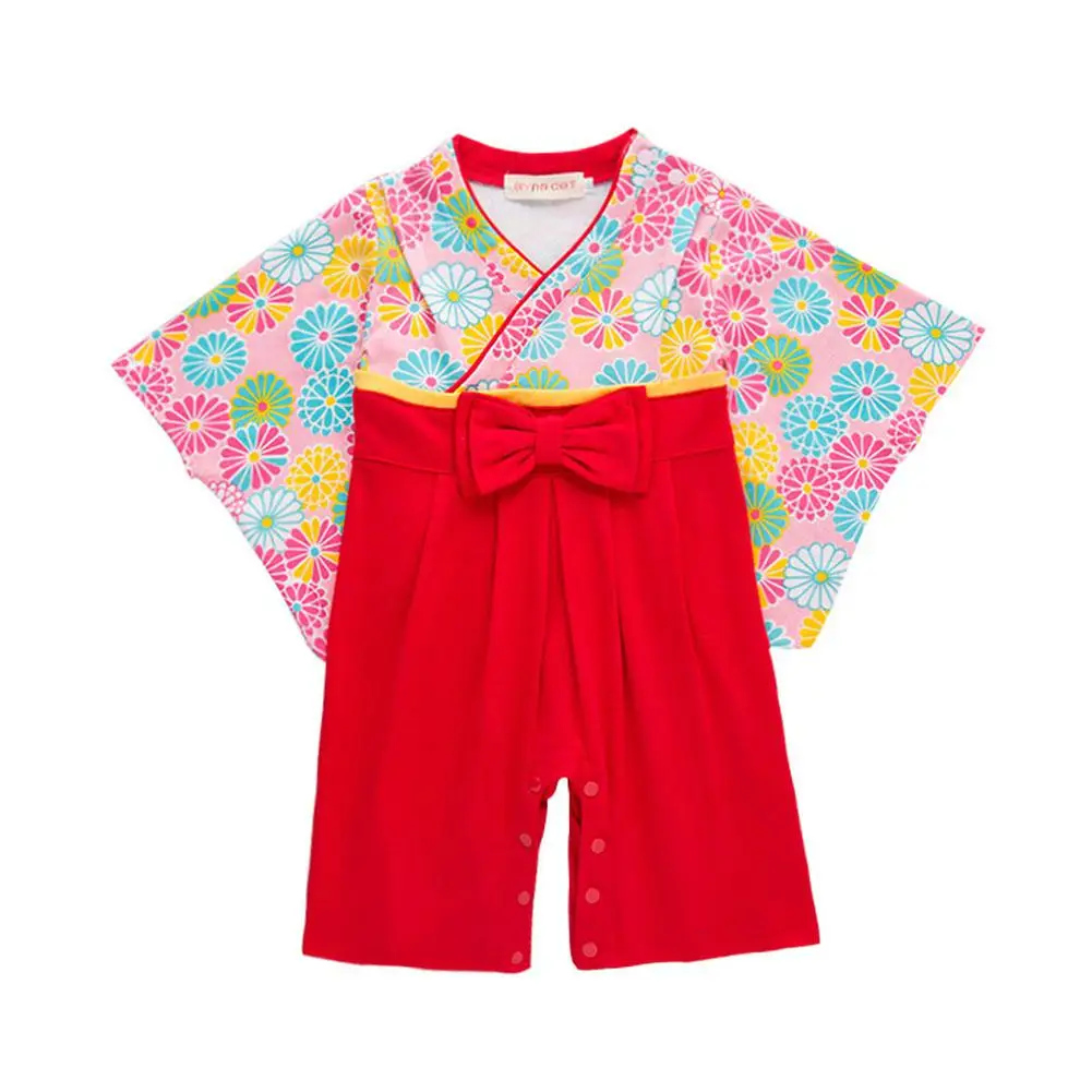 Kidlove детская модная одежда для девочек Творческий кимоно комбинезон с цветочным принтом боди с бантом
