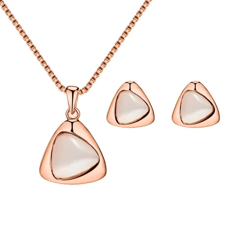 

Elegant Austrian Crystal Necklace Earrings Cat Eye Stone Jewelry Sets For Women