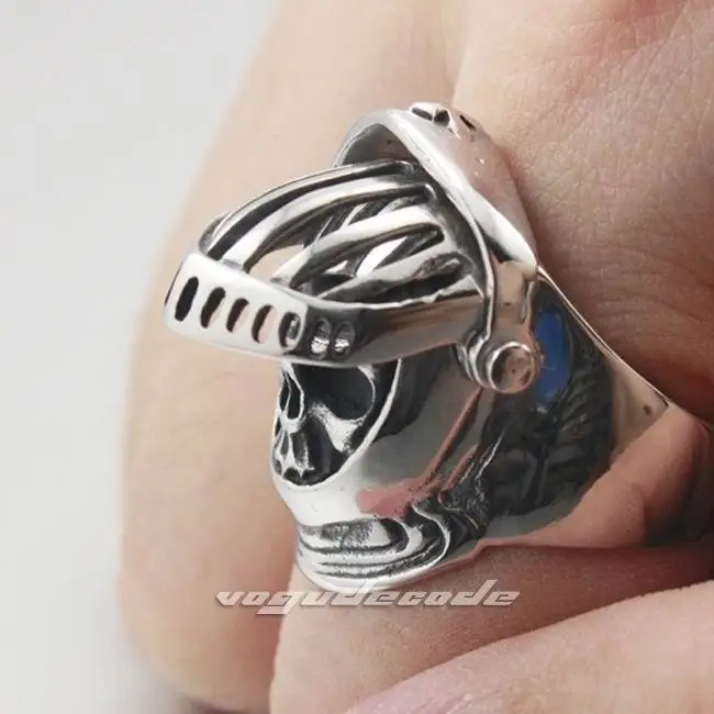 Knight Helmet 316L Stainless Steel Medieval Crusader Biker Mens Ring A034