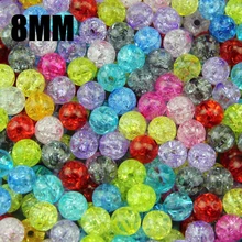 JHNBY Top quality 100PCs Mixed 8mm Colorful plain Crackle Acrylic crack round Ball Broken Loose bead Bracelet jewelry DIY