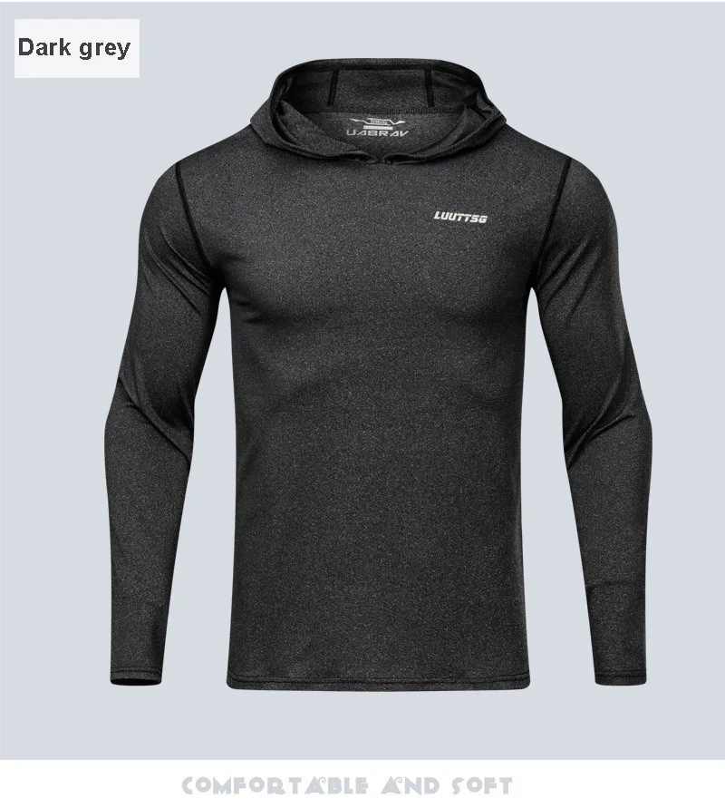 Мужская футболка для бега, с длинным рукавом, с капюшоном, для спортзала, фитнеса, с капюшоном, рубашки для пробежек, тонкая, сухая, облегающая, дышащая, для кроссфита, спортивная одежда