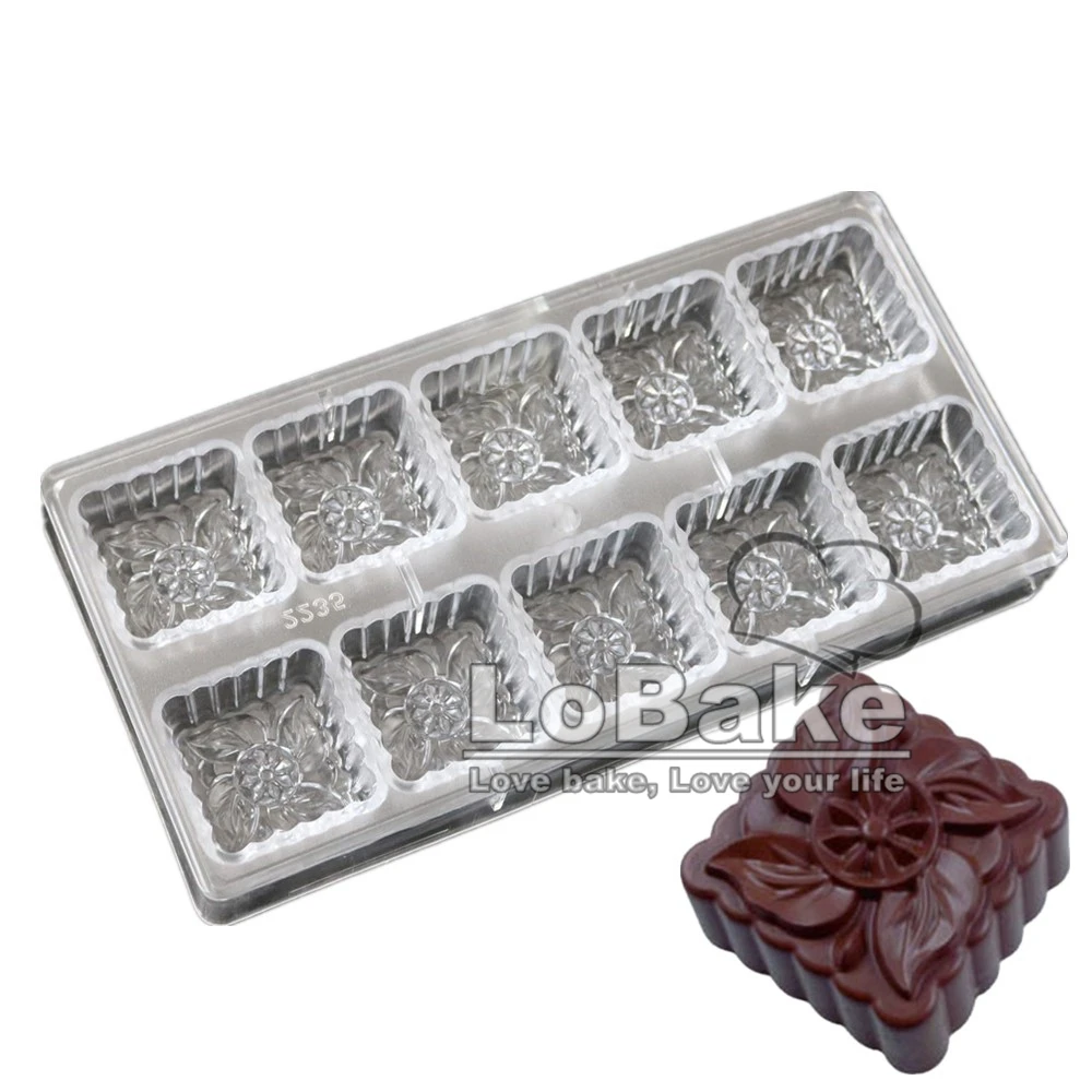 

Latest Mid-Autumn festival Square flower cube shape durbale Polycarbonate Plastic chocolate pudding mooncake mold for cake tools