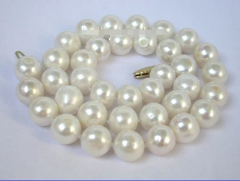 

FREE shipping> >>>11mm round white freshwater pearls necklace 14KT GOLD