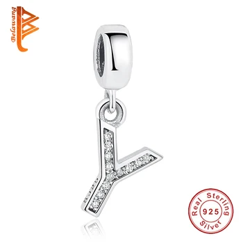 

BELAWANG 925 Sterling Silver Letter Pendant Pave CZ Alphabet Y Charms Fit Original Bracelets Women Jewelry Accessories