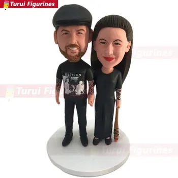 

Personalized Wedding Cake Topper Custom Bobble Head Clay Figurine Based on Customers' Photos Anniversary Gift Wedding Gift Valen