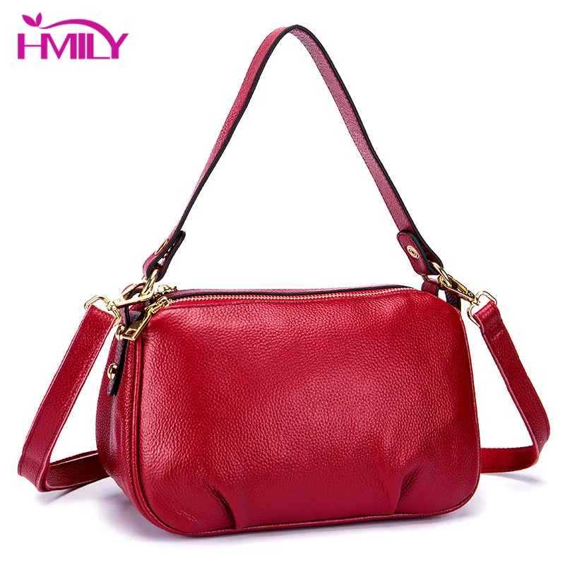 

HMILY Women Messenger Bag Genuine Leather Female Handbag Daily Mini Women's Shoulder Bag Natural Cowhide Ladies Crossbody Bag