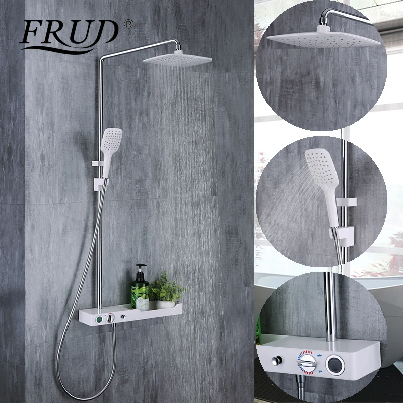 

Frud Shower Set Hot and Cold Water Faucet Modern Rack Shower Stainless Steel Bathtub Faucet Rotary Switch Bathroom Set Y24007