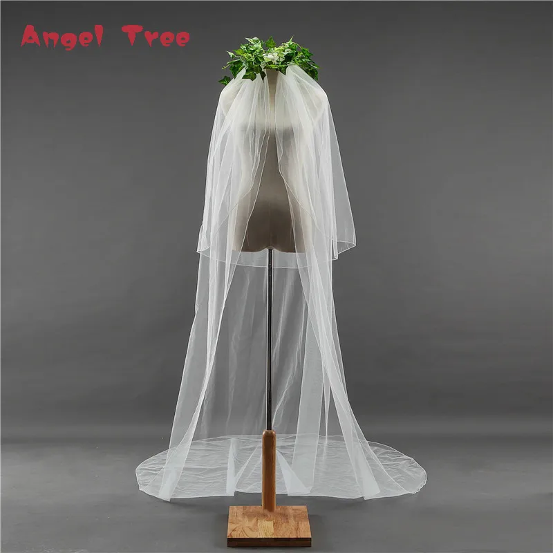 Angel Tree Simple Style Bridal Veils Wedding Accessories 3M Long 1.5M Width Two Layers Pencil Edge Tail Veil with Comb | Свадьбы и