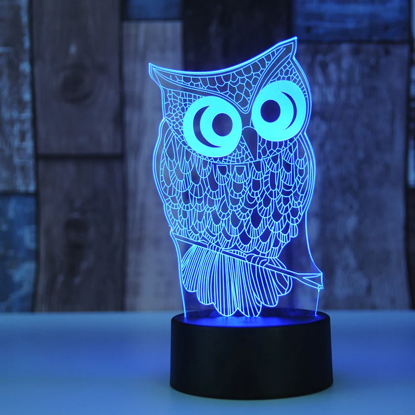 Kawaii животное сова 3D ночник 7 цветов Изменение светодиодный настольная лампа
