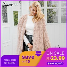 Женское розовое пальто Simplee, уличное пушистое длинное пальто из искусственного меха, модная цветная меховая уличная одежда для осени и зимы