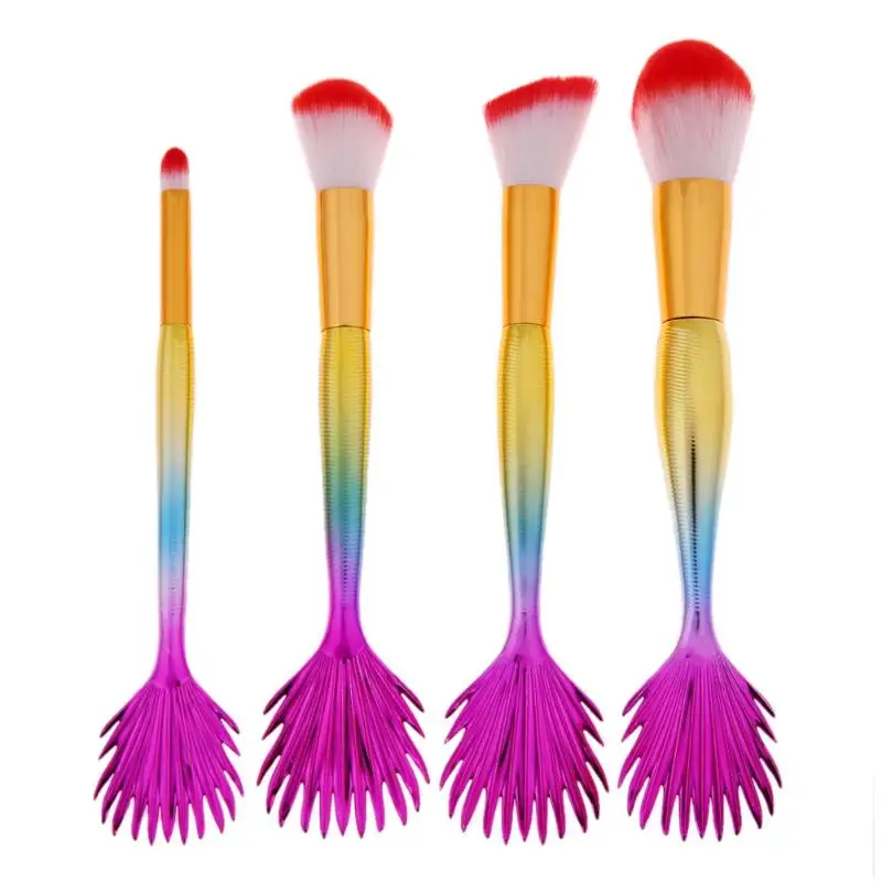 

4PCS Mermaid Makeup Brushes Tool Sets Foundation Eye Shadow Blending Powder Contour Blush Cosmetics Make Up Brush Kit