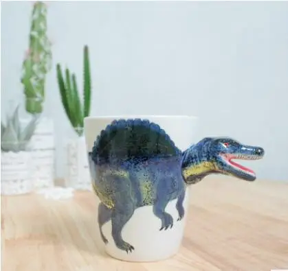 CFen A's керамическая кружка для кофе, молока, чая, кружка 3D в форме животного, ручная роспись, животные, кружка, подарки на день рождения - Цвет: Spinosaurus