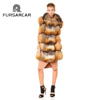 

FURSARCAR New Arrival Real Gold Fox Fur Vest Women 90 CM Long Winter Thick Warm Gold Fox Fur Waistcoat Luxury Natural Fur Gilet