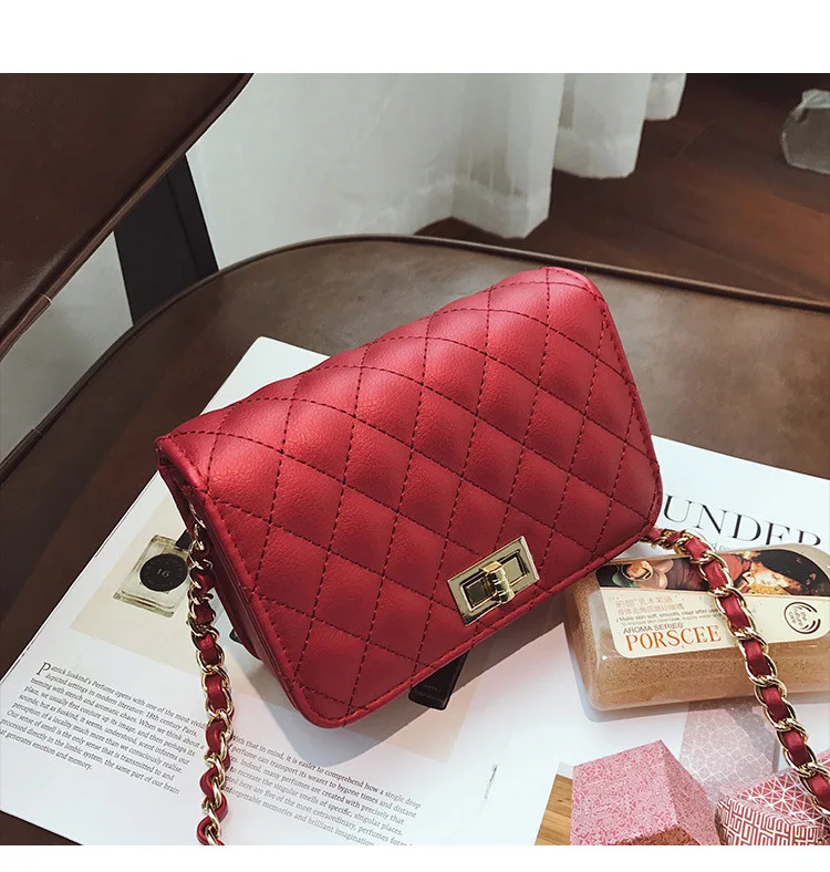 Luxury Handbags Women Bags Designer Fashion Chain Diamond Red Small Flap Lock Leather Female Bag Crossbody Bags For Women