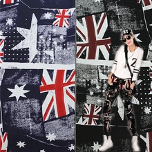 Хорошо 2 цветная джинсовая ткань хлопок/Spadex ткани британский флаг звезда шаблон из тянущегося материала с рисунком Швейные на брюки/платье/Костюмы