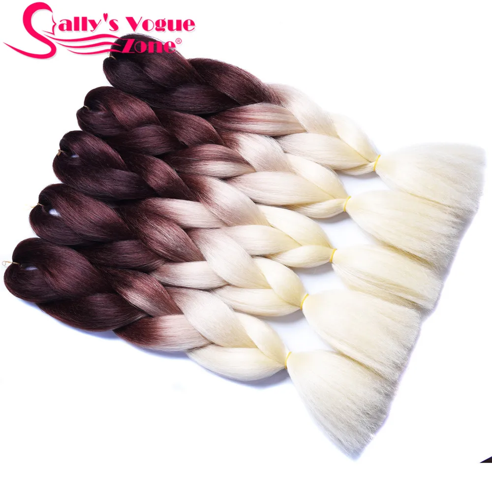 Sallyhair Омбре светлые плетеные волосы 2 Тона Цветные 24 дюйма высокотемпературные синтетические вязанные крючком огромные косички для наращивания волос