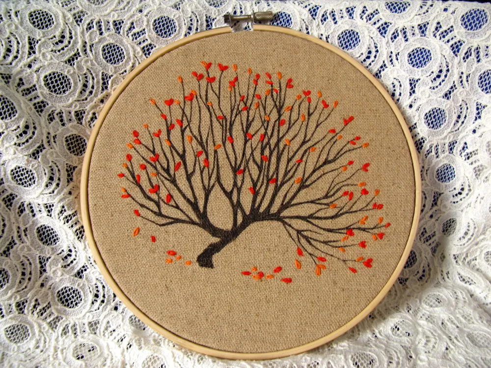 Free shipping embroidery hoop art with maple design for home wall Free shipping embroidery hoop art with maple design for home wall