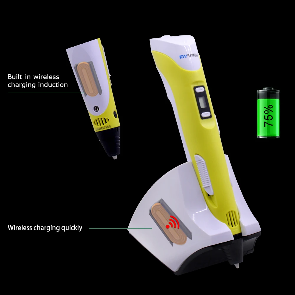 Original Myriwell 3D Pen LED Display DIY 3D Printing Pen Printer Wireless Charging with 9M 1.75mm PCL Filament for Kids Painting