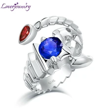 LOVERJEWELRY Твердые 14Kt белый золотой Скорпион Дизайн Ювелирные украшения натуральный синий сапфир рубин Свадебные обещанные кольцо для мужчин