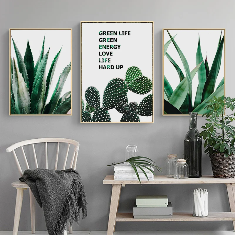 

Nordic Decoration Watercolour Plant Cactus Print Green Leaf Wall Art Canvas Painting Poster Life Quotes Picture for Living Room