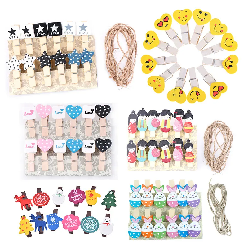 

12Pcs Mini Heart Love Star Rabbit Wooden Clothes Photo Paper Peg Pin Clothespin Craft Postcard Clips Wedding Decoration