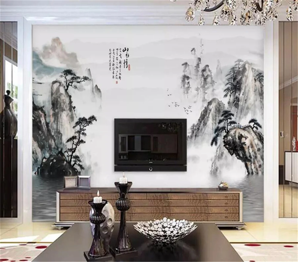 Декоративные обои китайский стиль чернила фоне стены живопись