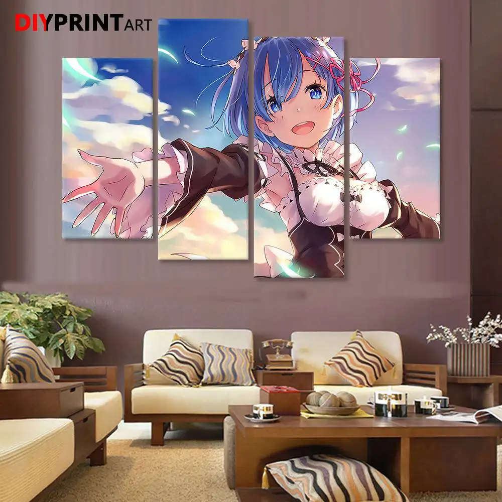 Картина на холсте Rem 4 шт./компл. аниме постер Re ZERO настенные украшения для
