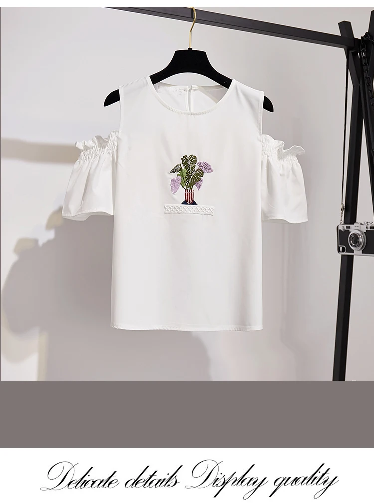 Летняя новая Женская милая шифоновая футболка с открытыми плечами и вышитая сетчатая полусредняя удлиненная юбка костюм феи из двух предметов