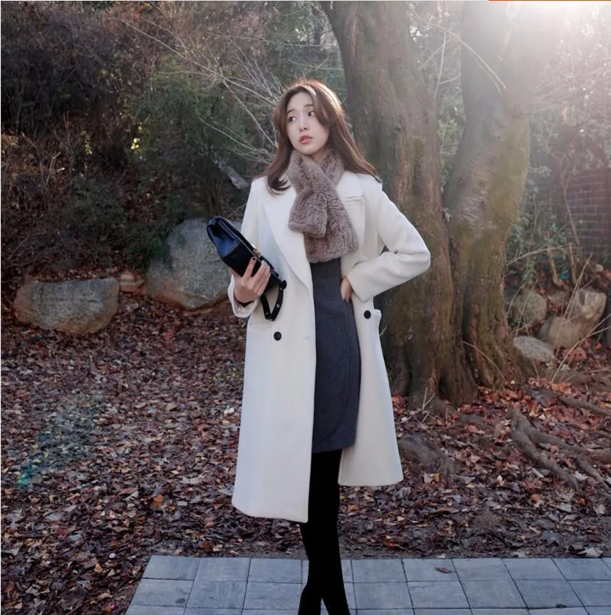 VIHKLC зимнее модное женское новое пальто с длинным рукавом средней длины высокого качества шерстяное пальто Свободное теплое шерстяное пальто для женщин A229