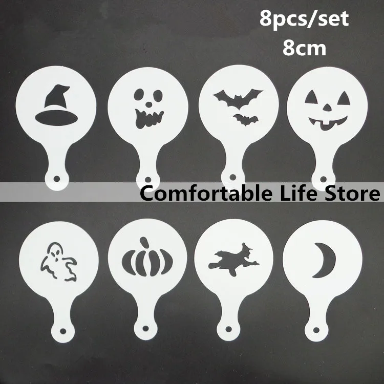 

8pcs/set Halloween Coffee Ghost Face Spray Molds Cake DIY Mold Coffee Stencils Fondant Cookies Baking Tools Art Tools D18