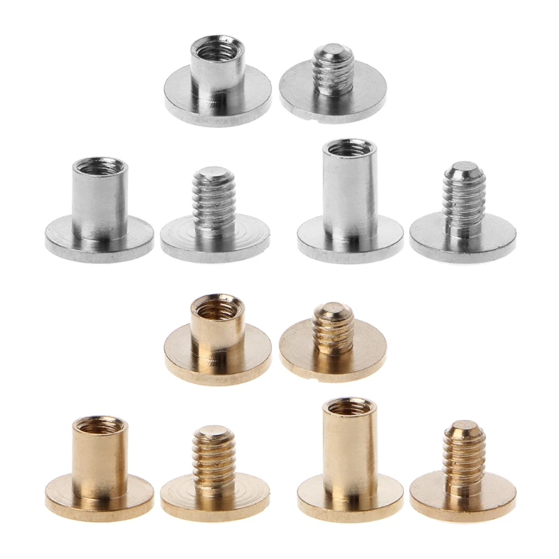 10Pairs Brass Chicago Screws Posts Belt Button for Leather Bookbinding Crafts