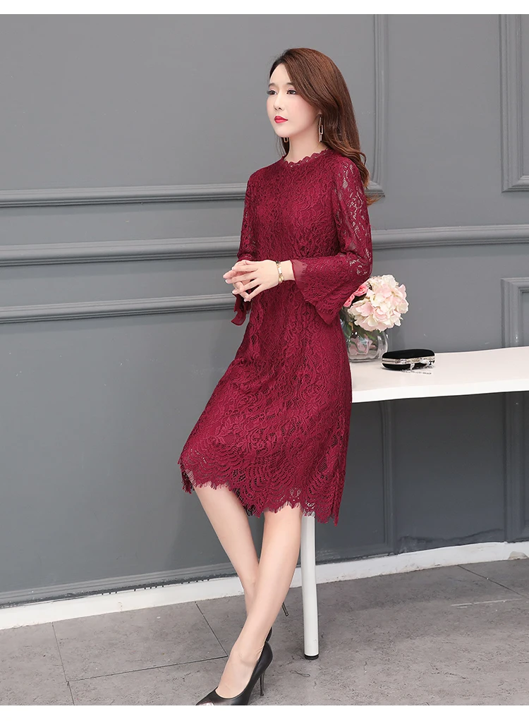 1909 Dress Women Plus Size 4XL Elegant Vintage Long Flare Sleeve Lace Dress Women Spring Autumn Maxi Long Dress Vestidos Mujer 2