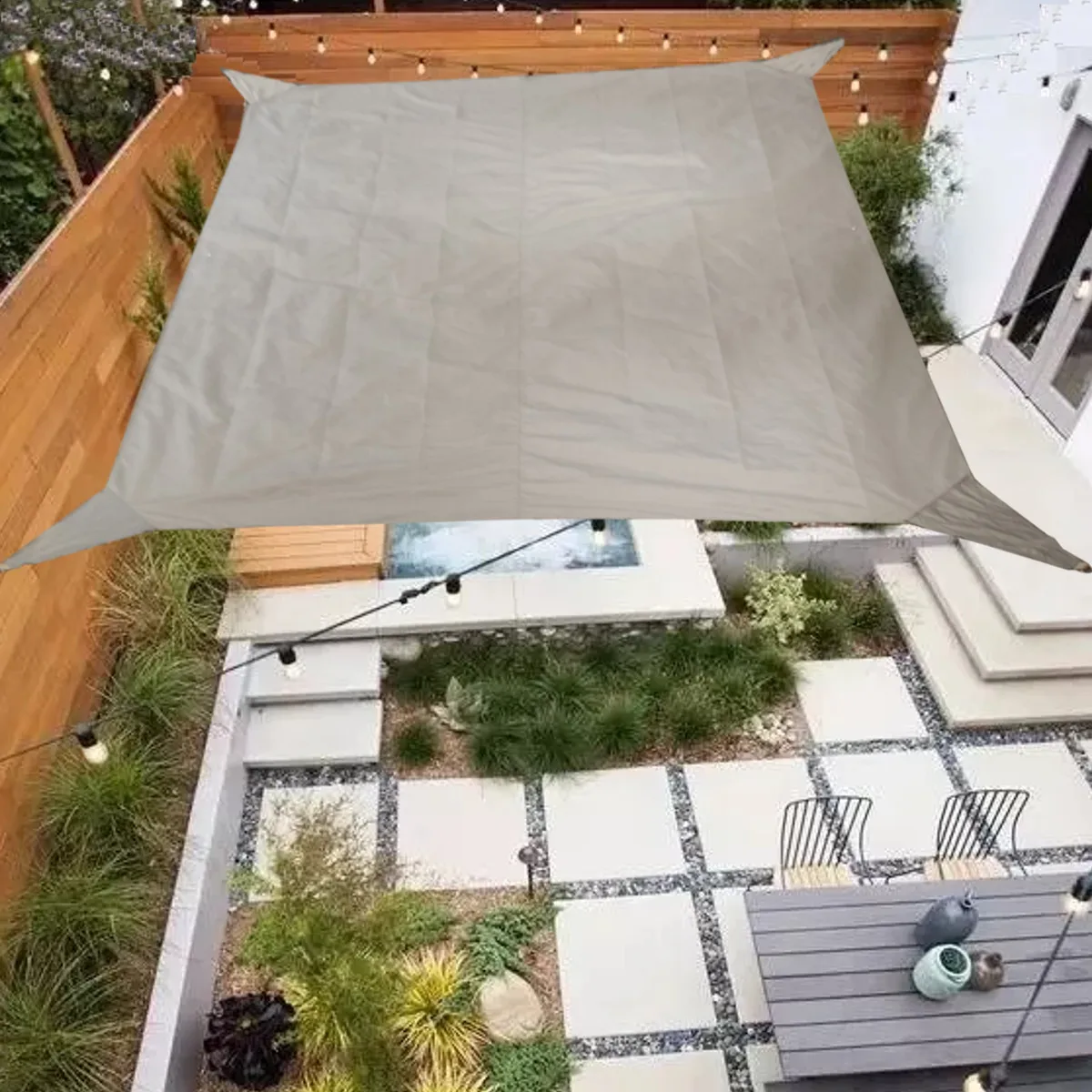 

3*4m 95% UV Protection Waterproof Polyester Rectangle Awning Sun Shelter Shading Awning Sun Shade Sail Net Outdoor Grey Beige