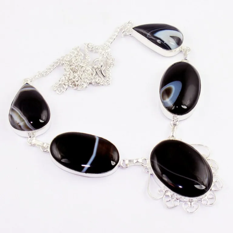 

Botswana Agatte Necklace Silver Overlay over Copper , 48cm, N0104