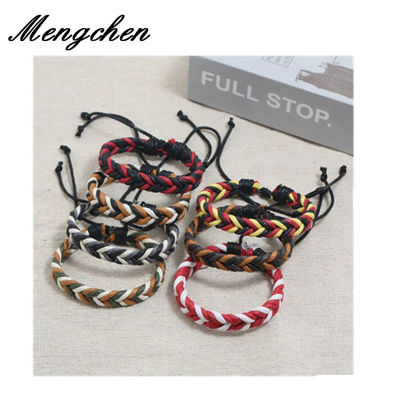 

10Pcs/Dozen New Handmade Woven Multilayer Colorful Wax Line Couples Hand Rope Ethnic Bracelet