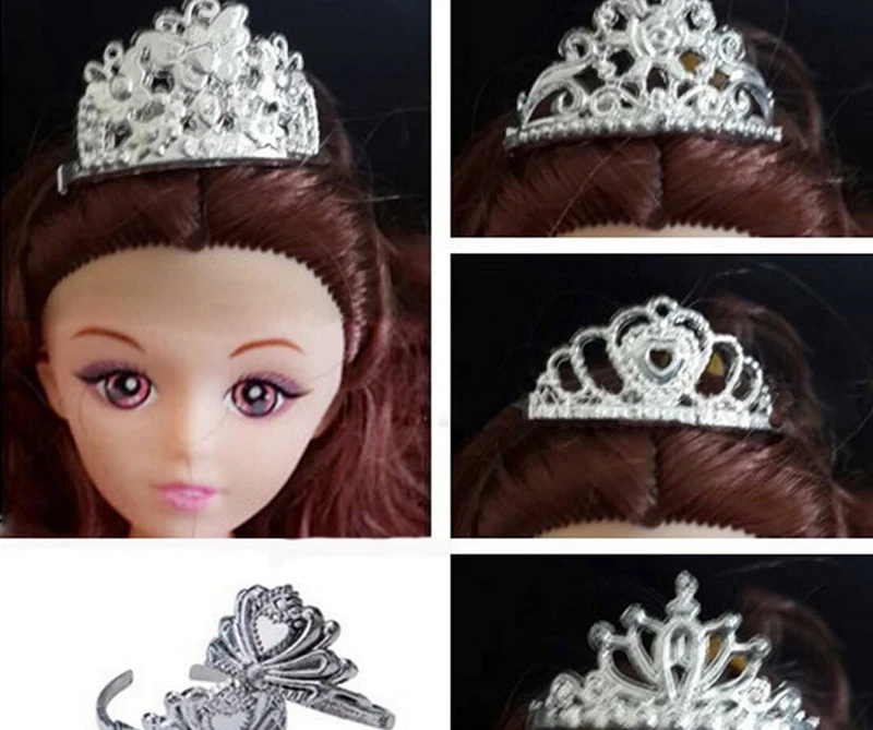 5 шт./лот пластмассовые аксессуары для кукол корона тиара головные уборы Hairwear аксессуары для волос для кукол Барби для 1/6 BJD Кукольный дом