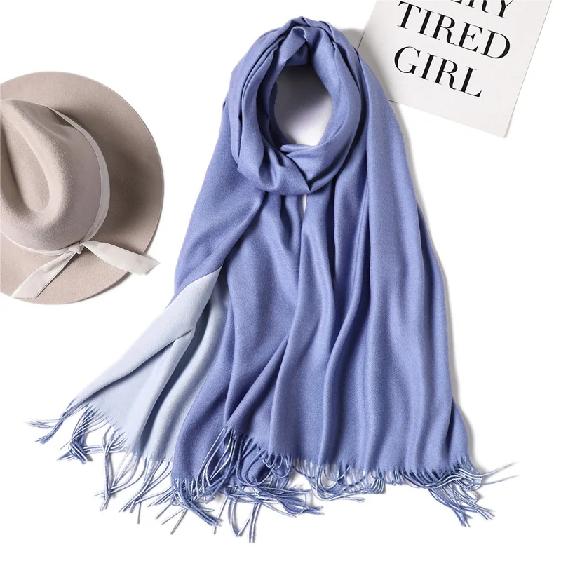 [Lakysilk] зимний шарф для женщин, кашемировый теплый мягкий двухцветный хиджаб, шарф для девушек, толстые брендовые шали и накидки с кисточками, пашмины - Цвет: 25