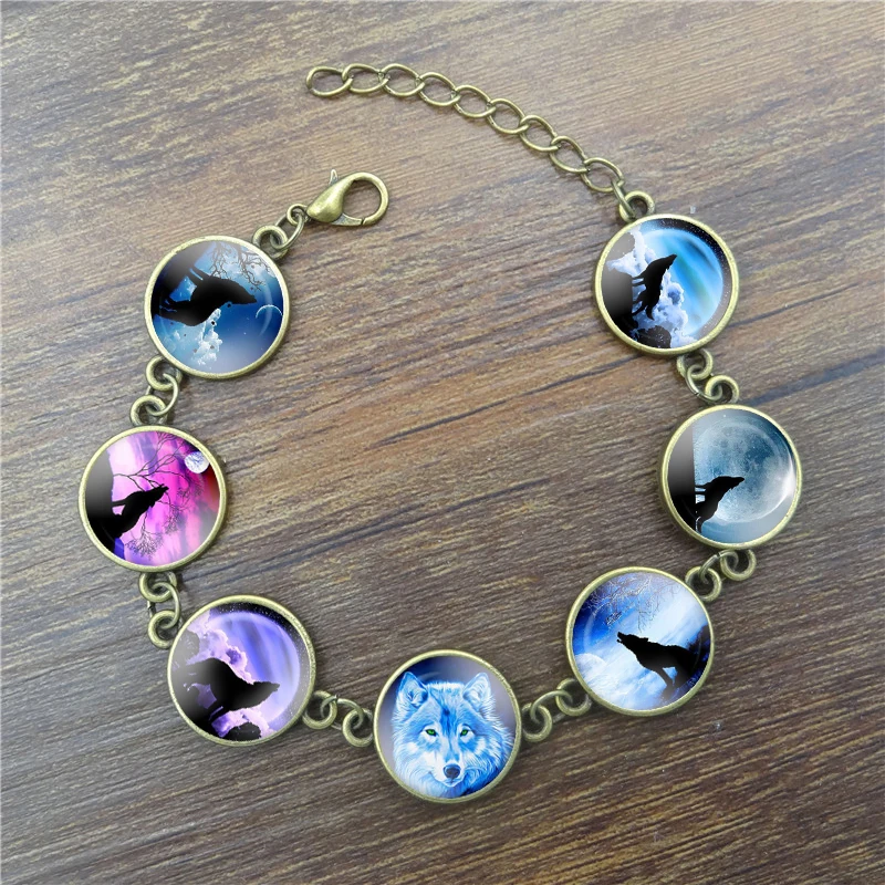 Howling Wolf стеклянный кабошон очаровательный браслет для женщин винтажное