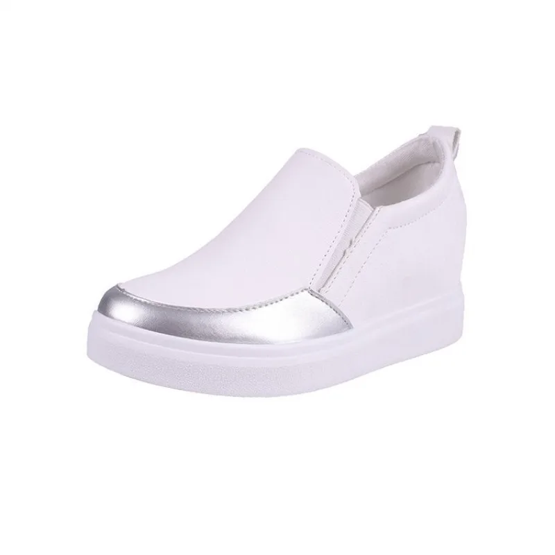 Лоферы без шнуровки, женская повседневная обувь на плоской подошве, Женская удобная обувь, увеличивающая рост, женская обувь с круглым носком, размер 35-40 - Цвет: Белый