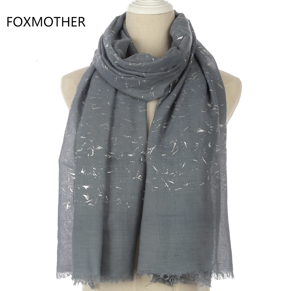 FOXMOTHER модный бренд розовый черный белый фольга серебро граффити бахрома Блеск Хиджаб шарф для женщин