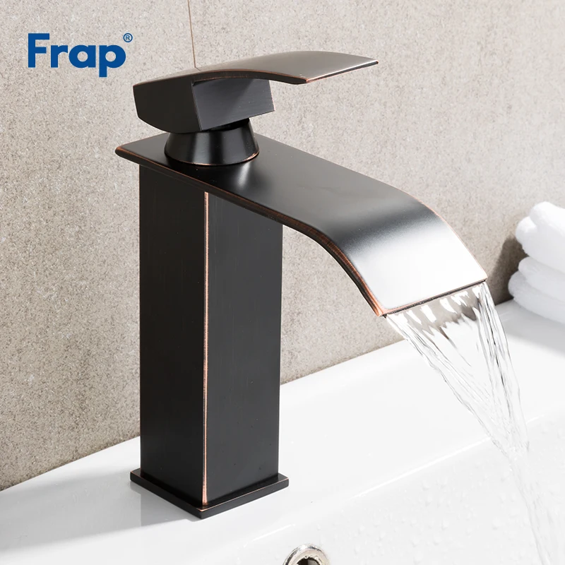 FRAP Basin Faucet Waterfall Bathroom Sink Faucets Black Taps Single Handle Big Square Spout Mixer Tap Torneira Banheiro Y10141 |