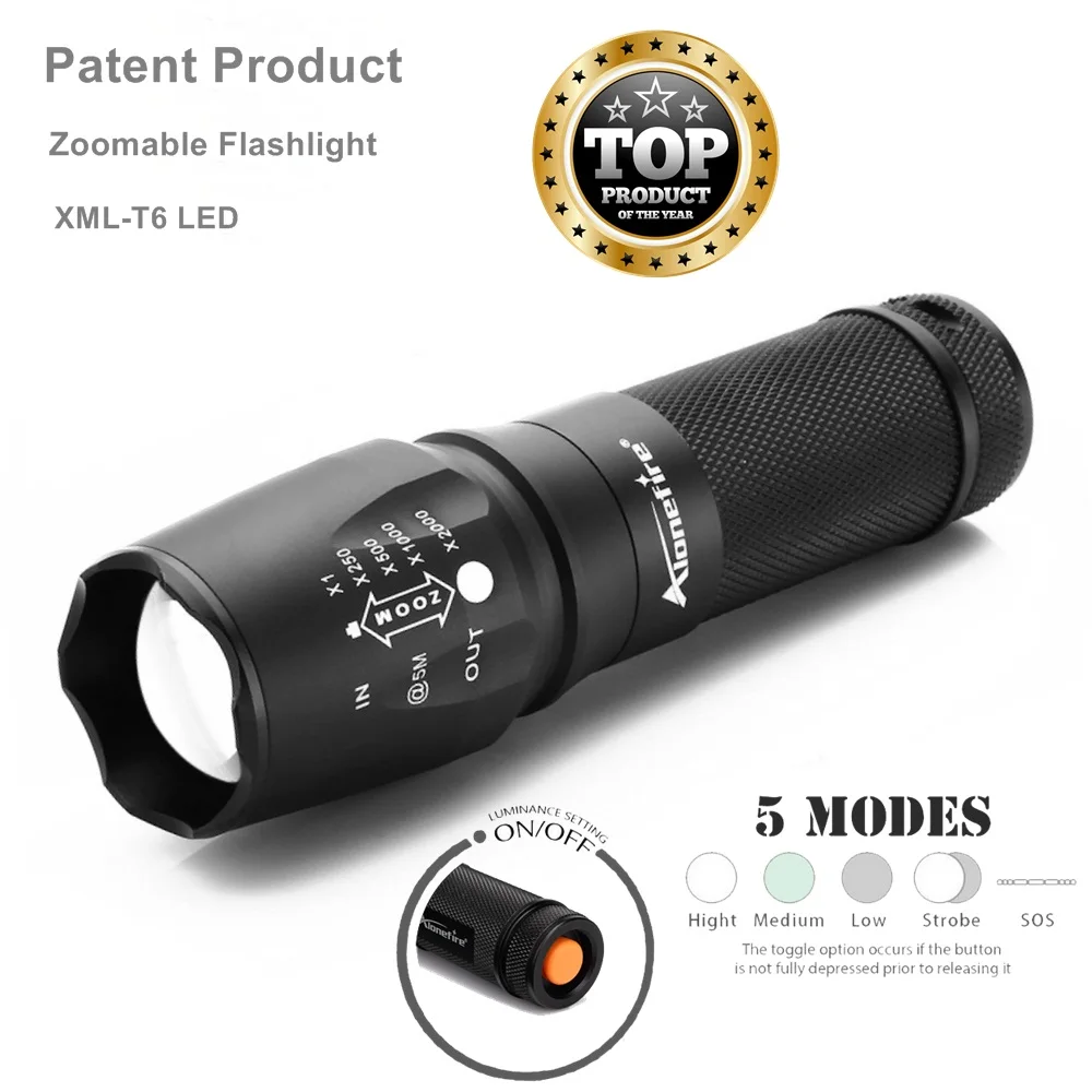 

Alonefire 4000LM Zoom LED gun tactical Flashlights torch Waterproof light cree XML-T6 led adjustable Camping Hiking lamplight