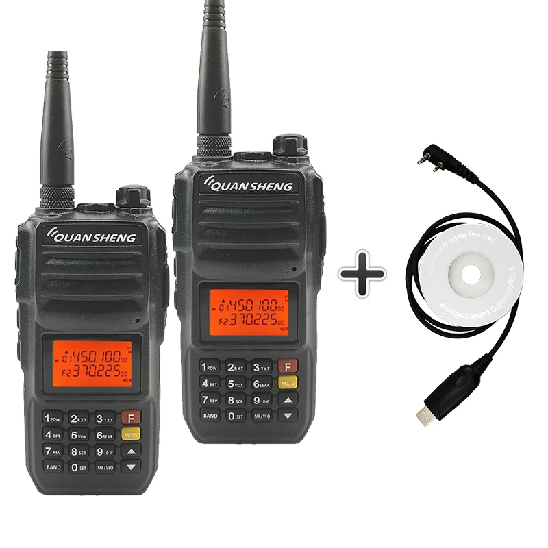 2 шт. QuanSheng TG-UV2 Plus портативная рация 10 км 10 Вт 4000 мАч радиоприемник Uhf Vhf радиоприемник Ham Hf трансивер CB радио TG UV2 2 способ радио - Цвет: Add 1 program cable