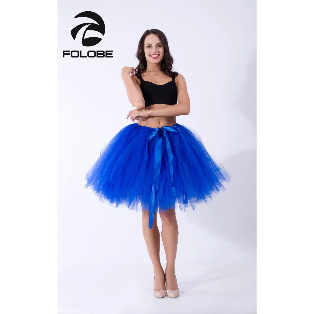 Folobe Royal Blue Handmade Midi Tulle Skirt Tutu Skirts Women Ball Gown